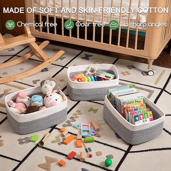 OIASKET Storage Baskets for Organizing 3 Pack, Woven Baskets for Shelves, | Closet Organizer Bins with Handle, Empty Gift Basket, Toy Storage for Toys, Blankets, Towels, Clothes, Books, 15"x11.42"x6.7"