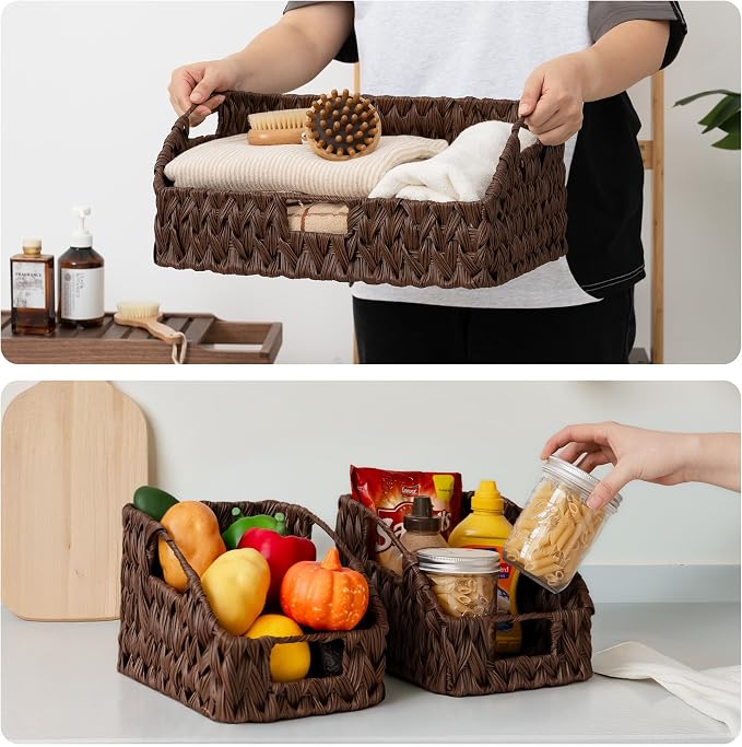 Granny Says Wicker Baskets For Organizing, Waterproof Basket For Shelves | Wicker Storage Baskets For Pantry, Open Front Basket For Shelves, Kitchen Storage Baskets, Decorative Basket For Home Decor
