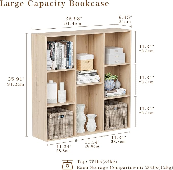 VDNEND Wooden Cube Storage Organizer with Closed Back Panel, 11in Cube Shelf Opening, Bookshelf, Display Shelf,Closet Cabinet for Home and Office (White Oak, 8-Cube 35.98L*9.45W*35.91H)