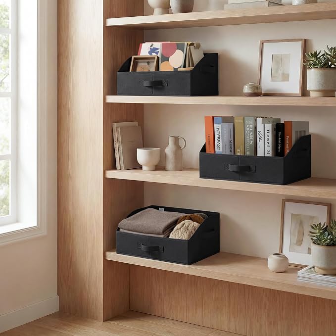 GRANNY SAYS Trapezoid Closet Storage Bins, Medium, Black, 3-Pack | Closet Organizer Bins for Shelf, Closet Organizers and Storage for Purses, Clothes, Toys, Towels, 16½"Lx11"Wx7¾"H