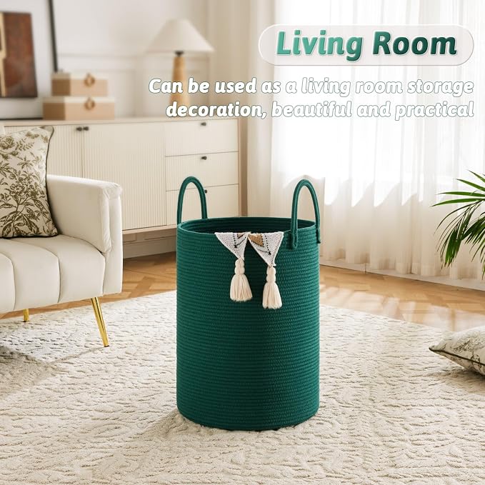 Artfeel Laundry Basket,Woven Cotton Rope Laundry Hamper,80L for Decorative Storage of Dirty Clothes,Toys and Blankets in Bathroom,Baby Room and Living Room