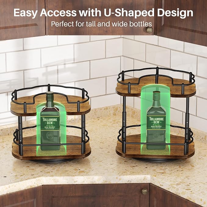 Lazy Susan Organizer Spice Rack - Spice Organization for Cabinet Height Adjustable Rotating Lazy Turntable, Pantry Kitchen Wood Revolving Seasoning Organizer (Vintage, 9 Inch)