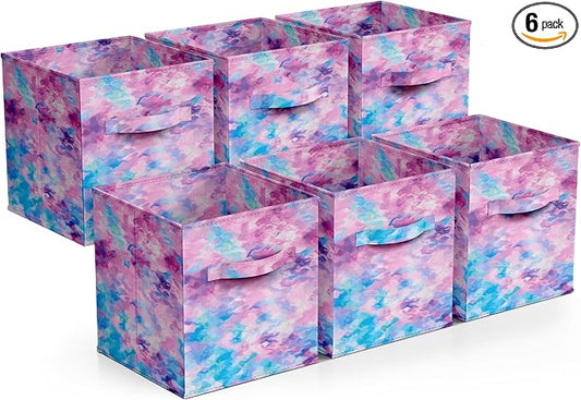 Sorbus Fabric Storage Cubes - 6 Foldable Tie Dye Storage Bins for Organizing Cubbies, Toy Box - Clothes Storage & Closet Organizer - 11 Inch Collapsible Cube Baskets for Shelves with Handle (Tie Dye)