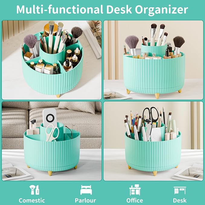 fanado 360° Rotate Makeup Brush Holder Organizer, Makeup Organizers Countertop, Makeup organization and Skincare Storage for Vanity, Desktop, Bathroom (Mint Green)