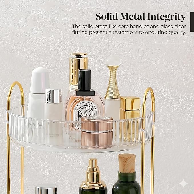 Aveniee 3-Tier 360° Rotating Makeup Organizer, Clear Spinning Perfume Cosmetic Storage for Vanity Countertop, Sturdy Metal Pole Skincare Holder Stand for Bathroom Dresser, White