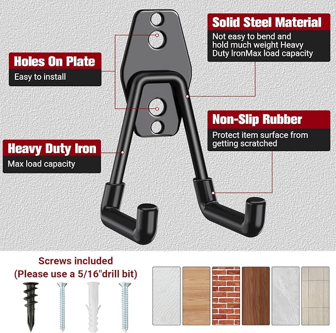 Garage Hooks Heavy Duty, 12 Pack Black Metal U Square Organizing Hooks for Hanging Heavy Duty, Bike Ladder Hangers, Iron Rust-Proof Screw-in Utility System Tool Organizer Wall Storage