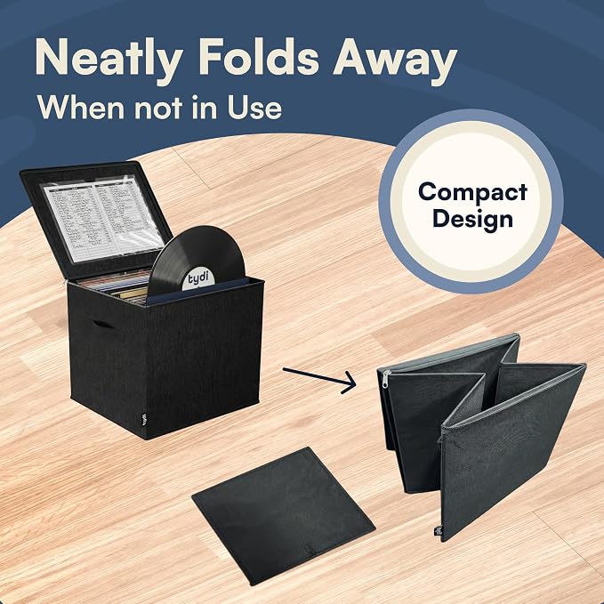 Vinyl Record Storage Box with Zip Closure 2 Pack, Black 2 Pack | Holds up to 90 12 inch LPs · Collapsible and stackable crate