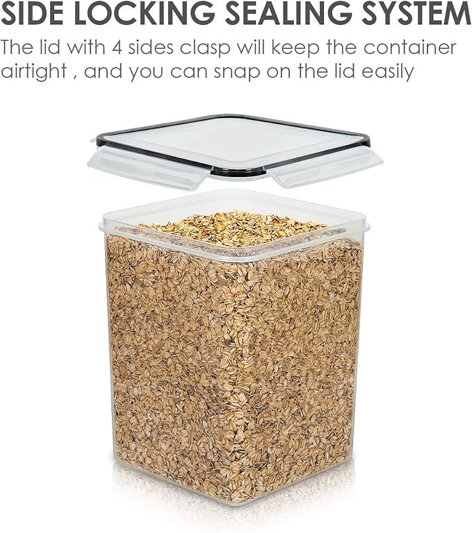 Vtopmart 5.2L Flour Sugar Storage Containers, 4 PCS, Black | For Bulk Flour and Sugar Storage, Airtight Seal, Multiple Sizes, BPA Free, Food Grade Material, Dishwasher Safe (Not Lids)