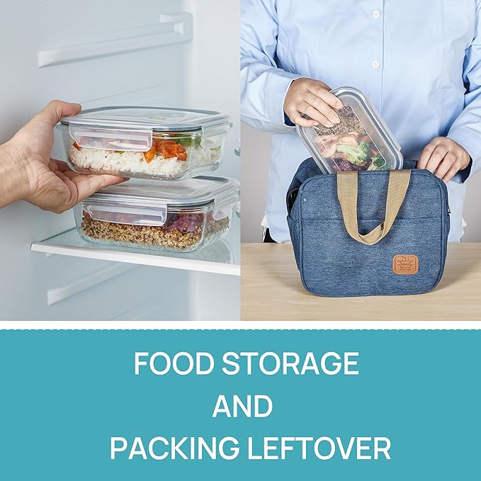 Vtopmart 2Pack 22oz Glass Storage Containers with Lids | Glass Meal Prep Food Container Sets, Snap Airtight Lid, For Microwave, Oven, Freezer and Dishwasher Safe, BPA Free