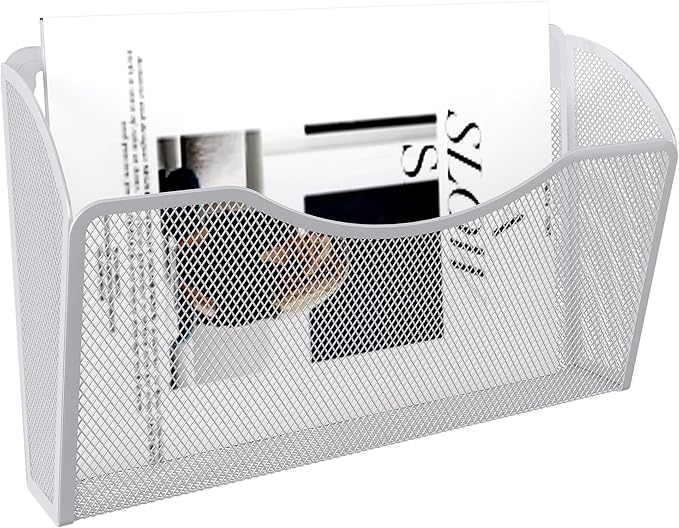 EasyPAG Wall File Organizer, Metal Mesh Hanging File Folder Holder for Letter/A4 Size Folders, Vertical Wall Mount Mail Sorter for Office Paperwork, Classroom, White