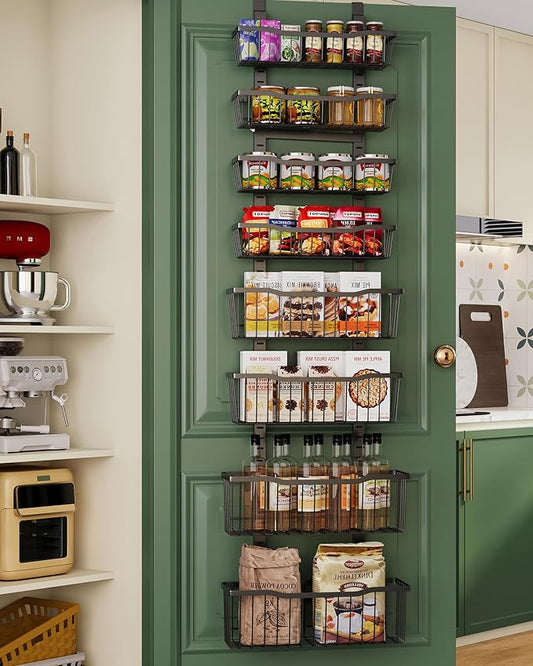 Eastherry Over The Door Organizer，8-Tier Over The Door Pantry Organizer with Adjustable Baskets，Metal Hanging Pantry Organizers and Storage for Kitchen, Back of Door Seasoning Rack (Black)