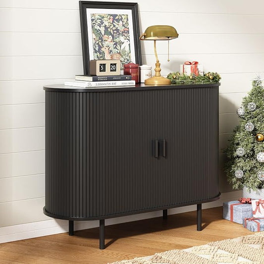 40" Sideboard Buffet Cabinet with Storage, Storage Cabinet with Sliding Door & Adjustable Shelf, Modern Accent Coffee Bar Console Table for Kitchen, Entryway, Black