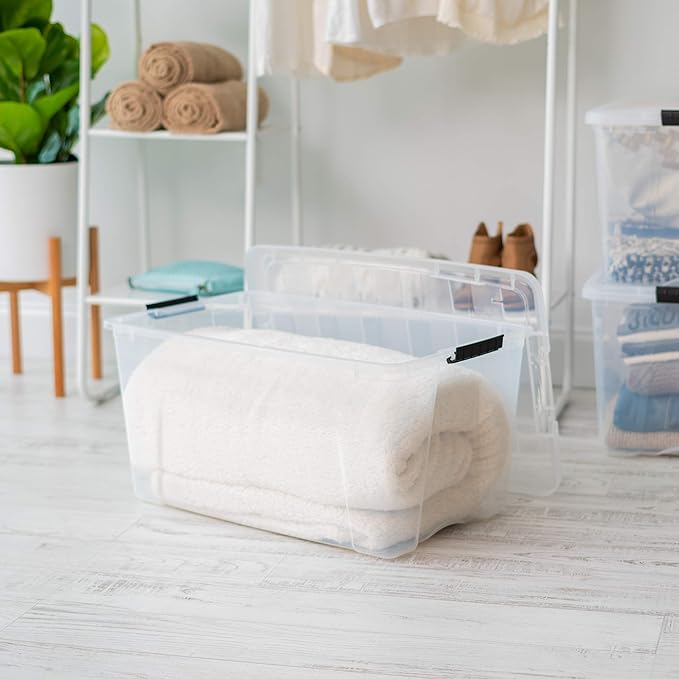 IRIS USA 2-Pack 72 Quart Storage Bins with Lids | Transparent design makes contents easy to find. Perfect for moving, blankets, clothing, and garage storage. Nestable design