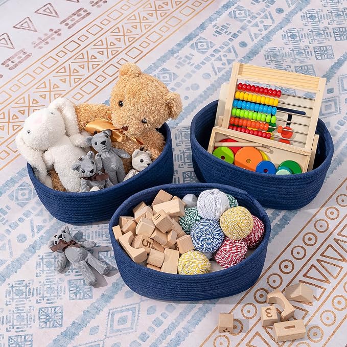 CubesLand Storage Basket, Cotton Rope, Navy Blue, 2 Pack, Organizing/Storage, Closet, Shelves, Decorative | Long-lasting &Skin-friendly Toy Storage Basket Bin,Stylish Room Decor Basket,Navy Blue Cotton Rope Basket 2 Packs