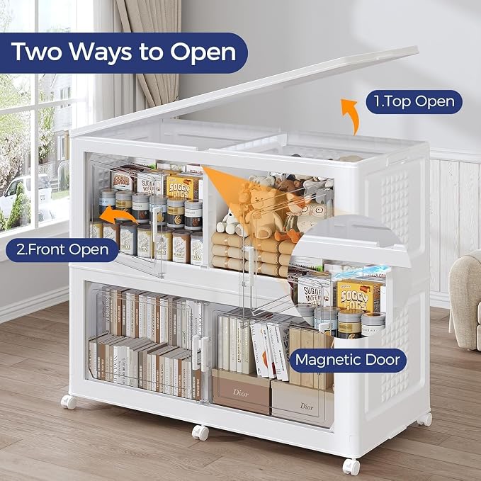 250GAL Extra Large Storage Bins with Lid, 1000Qt Stackable Closet Organizers and Drawers, Collapsible Storage Bins with Wheels, Folding Containers for Home, Kitchen Office, 5Pack White