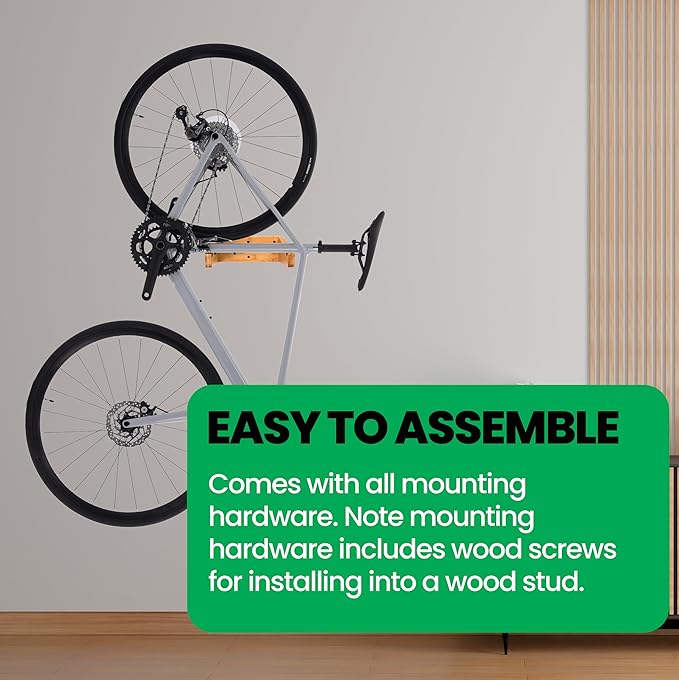 COR Bamboo Bike Wall Mount Rack w/Shelf, Indoor Bicycle Storage | Silicone-Padded Hooks, Holds 40lbs, Fits Oval Frames, Doubles as Shelf, Sustainable Bamboo, Stud-Mount Hardware Included