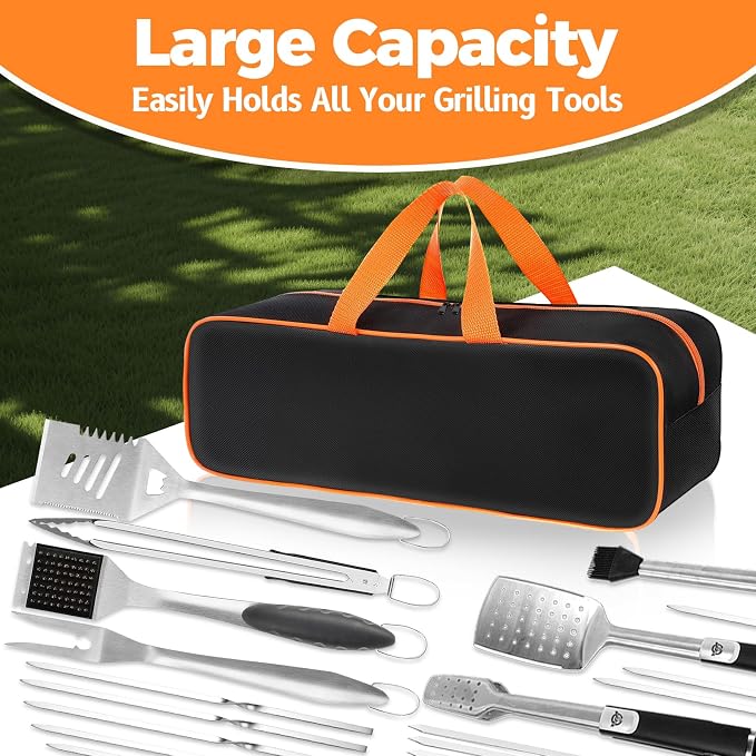 Grill Utensil Storage Bag for Outdoor Grilling, 20 x 6 x 5 in, Black | 1680D Oxford fabric, large capacity grill tool storage bag, accessories storage compatible with Blackstone griddle