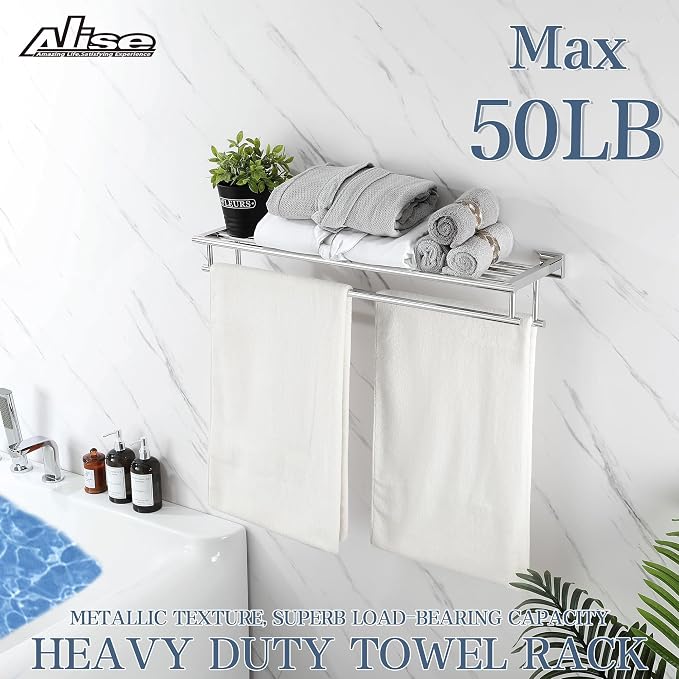 Alise 32 Inch Double Towel Rack for Bathroom Wall Mounted,Polished Chrome | SUS304 Stainless Steel Towel Rack with Shelf,Bathroom Tower Holder Towel Shelf with Double Towel Bars for Bath Kitchen