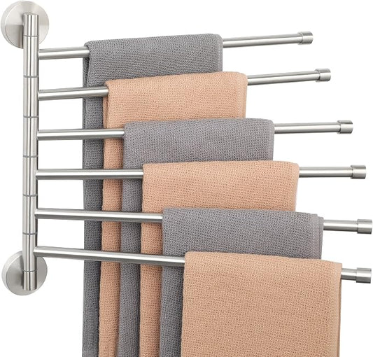 Alise Swivel Towel Rack 13.9", 6 Arm Swing Out Towel Bar, Brushed Nickel | Space Saving Swing Arm Towel Rack for Bathroom Kitchen, 180° Rotating, SUS304 Stainless Steel