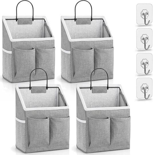 Kanrichu 4pcs Wall Hanging Storage Bag, Wall Hanging Baskets for Organizing as Over the Door Organizer, Wall File Organizer, Rv Storage and Organization. For Bedroom, Office, Camper (Gray-Upgraded)