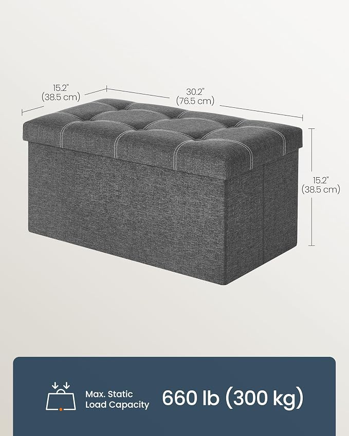 SONGMICS Home Storage Ottoman, 21 Gallons End of Bed Bench, 15.2 x 30.2 x 15.2 Inches, for Bedroom, Entryway, Living Room, Dark Gray