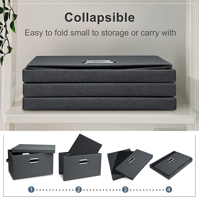 Graciadeco Medium 15" 21 Quart Collapsible Stackable Storage Bins with Lids, 3 Packs Dark Grey Foldable Fabric Closet Boxes Heavy-duty Linen Cube Baskets Container for Bedroom Office (15 x 11 x 8) | 21 Quart 3 Pack Dark Gray Collapsible Stackable Linen...