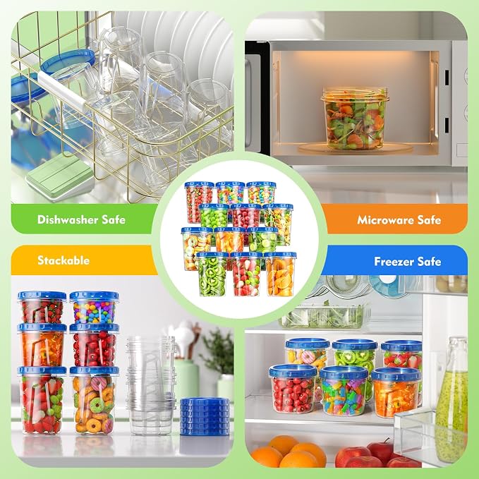 BiuLeon [12 Pack-34oz Freezer Storage Containers, Plastic Soup Containers with Lids, BPA Free Food Storage Containers with Twist Top Lids, Reusable Meal Prep Containers