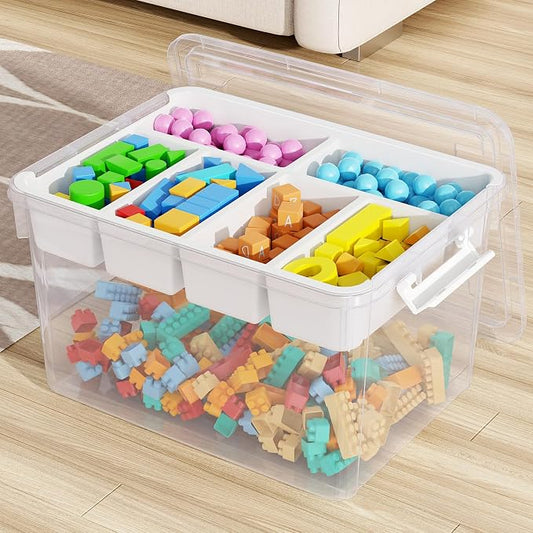 40Qt Stackable Storage Bin with Lid Tray Craft Box Organizer, 1Pack,WH | Clear Plastic Latching Boxes Organizers with Dividers Portable Containers for Arts & Crafts, Home Office Classroom Car Trunk