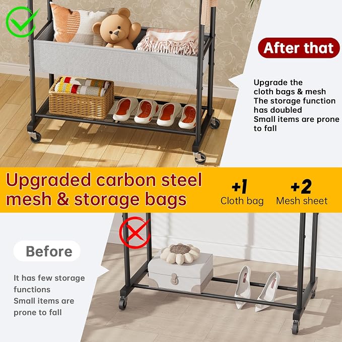 SINGAYE Wardrobe Standing Closet Clothing Rack With Shelf Hanging Clothes | Wardrobe Open Compact Small Metal Garment Hanger Stand Alone Free Standing Black Closet Rack Storage Organizer Heavy Duty