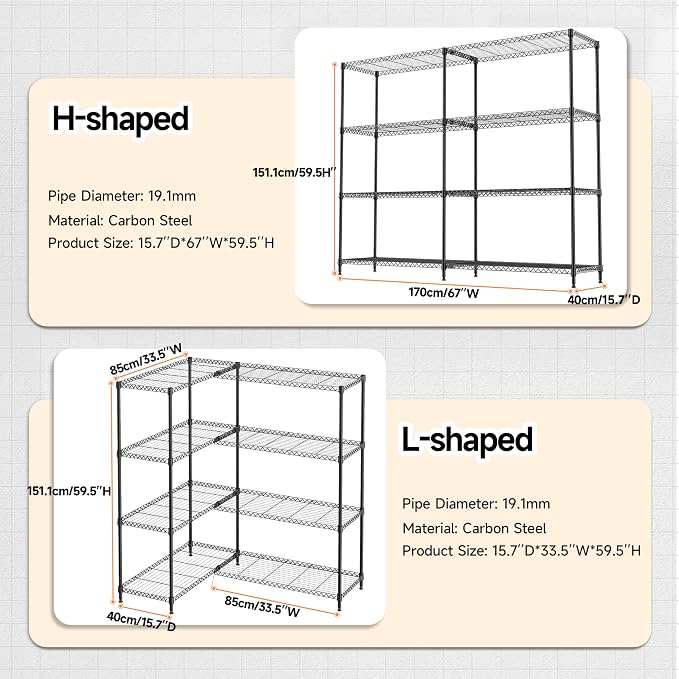 M MZG 4 Tiers Storage Shelves Load 1200LBS, Metal Shelving Wire Metal Shelving Unit Shelves for Storage Adjustable Garage Shelving for Pantry Kitchen Garage Black 15.8" D x 33.5" W x 59.5" H