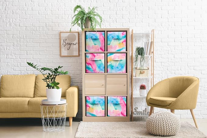 Sorbus Fabric Storage Cubes - 6 Foldable Tie Dye Storage Bins for Organizing Cubbies, Toy Box - Clothes Storage & Closet Organizer - 11 Inch Collapsible Cube Baskets for Shelves with Handle (Tie Dye)