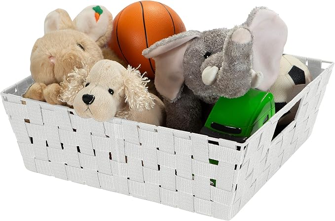 Simplify Large Shelf Woven Strap Tote | Decorative Storage Basket | Built in Handles | Organization | Closet | Bedroom | Bathroom | Nursery | Accessories | Toys | Gifts | 2 Pack | Heather Grey