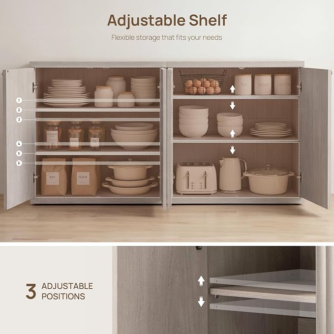 SICOTAS Buffet Cabinet with Storage Sideboard Cabinet with Doors & Shelves | Accent Sideboard Modern Credenza Fluted Storage Cabinet Mid Century Media Console for Living Room Kitchen Dining Hallway