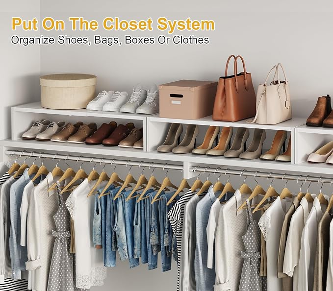Cidaziya Expandable 1 Tier Shoe Rack for Shoe Cabinet, 1 Tier Stackable White Shoe Shelf Organizer for Closet, Sturdy Metal and Wood Structure, Hold 4-6 Pairs of Shoes