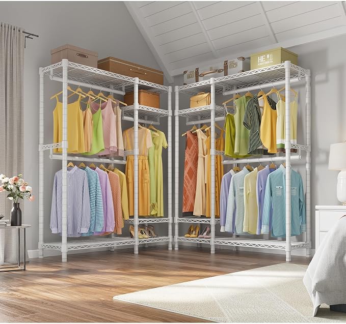 VIPEK V2 Heavy Duty Clothes Rack, Metal Closet Rack Organizer, White | Garment Racks with 4 Tiers Wire Shelving 3 Hanging Rods, Compact Freestanding Closet Metal Closet Rack, Max Load 700LBS