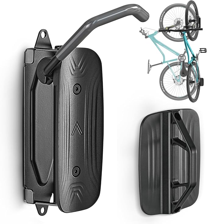 monTEK Swivel Bike Wall Mount, Vertical Bike Rack for Garage, 1 Pack, Gray | Space-saving wall bike rack with 150° swivel holds 66 lb each; fits tires up to 3.54 in wide; helps protect rims and walls