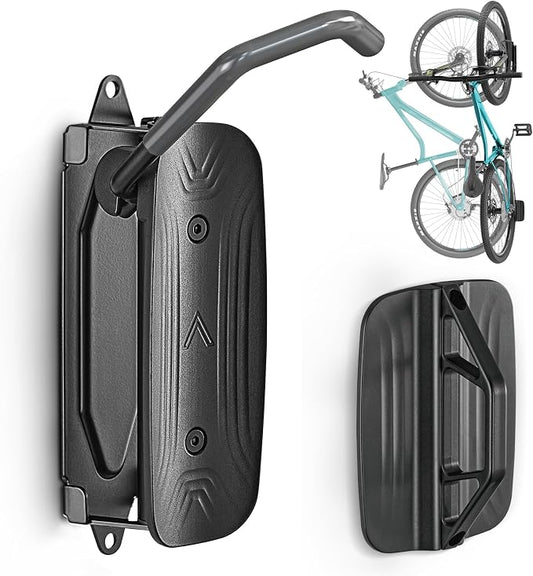 monTEK Swivel Bike Wall Mount, Vertical Bike Rack for Garage, 1 Pack, Gray | Space-saving wall bike rack with 150° swivel holds 66 lb each; fits tires up to 3.54 in wide; helps protect rims and walls