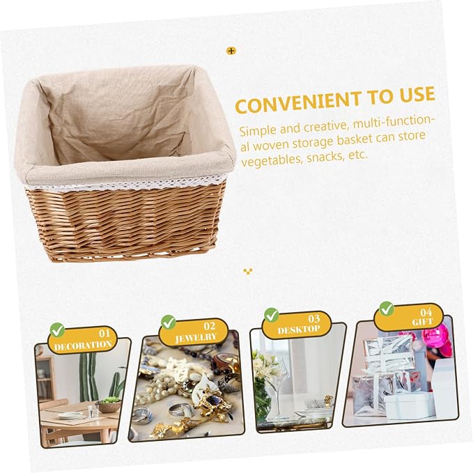 ABOOFAN Pastoral Style Woven Basket Decorative Storage Bin for Clothes Snacks and Sundries Rustic Multi Function Organizer Easy to Clean and Reusable for Home and Office