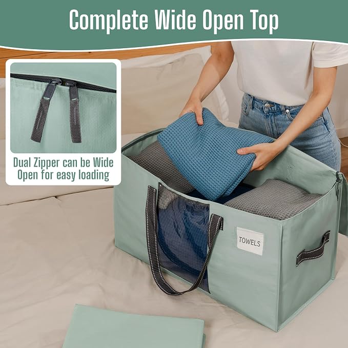 VENO Moving Bags, Wide Open Top, Clear Window, Light Green, 8 Pack | Moving boxes Alternative, Heavy Duty, Storage Bags, Clothes and Comforter Storage, Packing Supplies, College Dorm Essentials