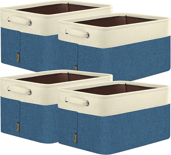 BALEINE 4 Pack Fabric Closet Storage Bins for Shelves, Linen Closet Organizers and Storage, Decorative Baskets for Organizing, Shelf, Clothes, Home, Office (Navy Blue, 12"x8"x8")