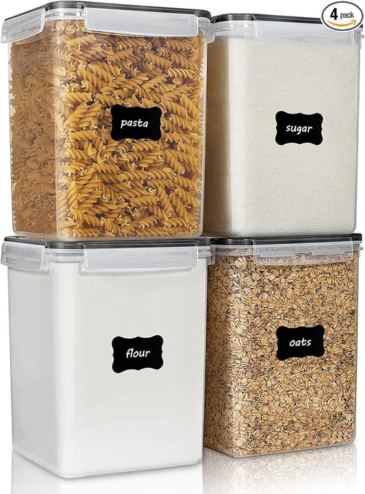 Vtopmart 5.2L Flour Sugar Storage Containers, 4 PCS, Black | For Bulk Flour and Sugar Storage, Airtight Seal, Multiple Sizes, BPA Free, Food Grade Material, Dishwasher Safe (Not Lids)
