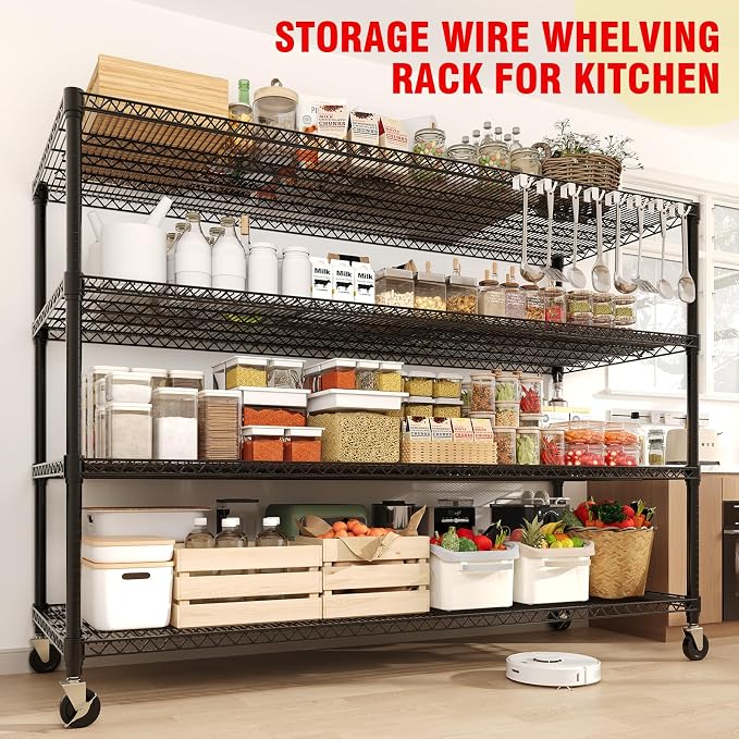Garvee 4-Tiers Storage Shelves 2640LBS Heavy Duty Metal Shelves with Wheels