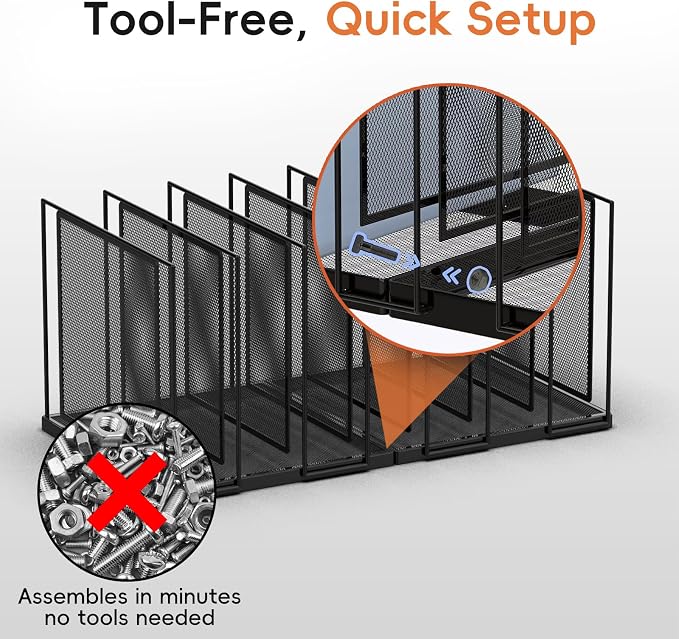 File Organizer For Desk, 7 Section Metal Desktop File Sorter, Black | Desk file organizer, connectable 7 section design, 2.17 in spacing, vertical folder storage for home office and classroom