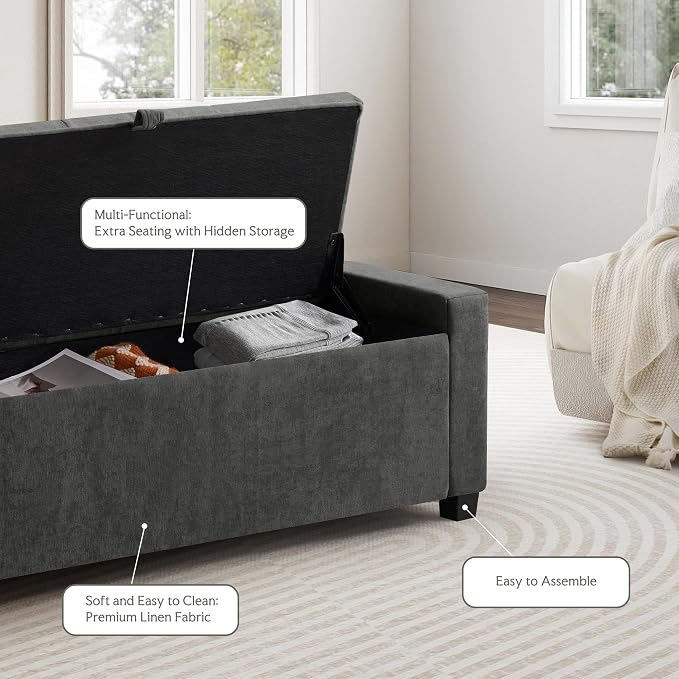 GRAINELL 42.13” Storage Ottoman Bench, Upholstered Tufted Bedroom Bench | End of Bed Storage Bench for Living Room & Entryway, 350 lb Capacity