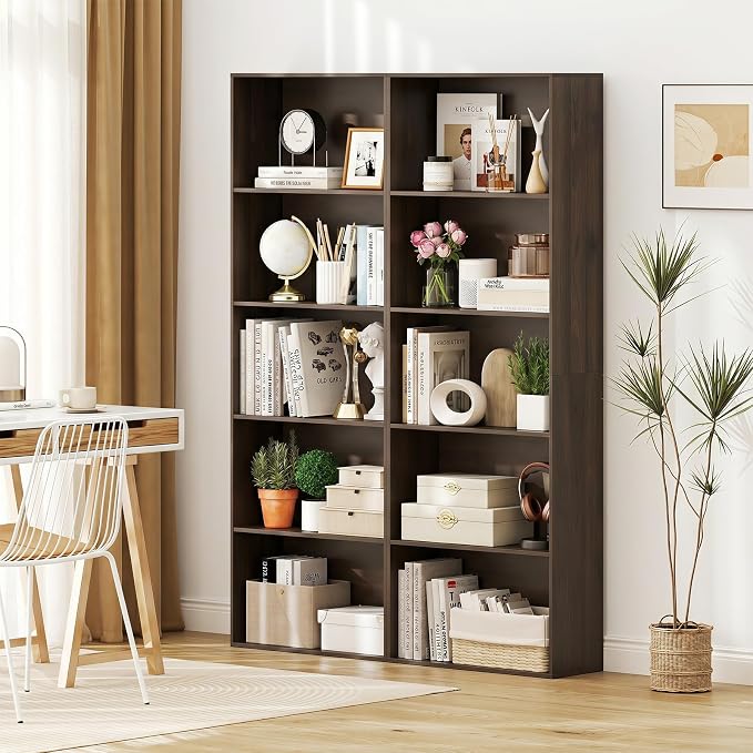 Giantex 5-Tier Bookshelf, Freestanding Bookcase with 5 Open Shelf | Modern Display Shelf, Storage Organizer for Living Room, Home Office, Dark Walnut