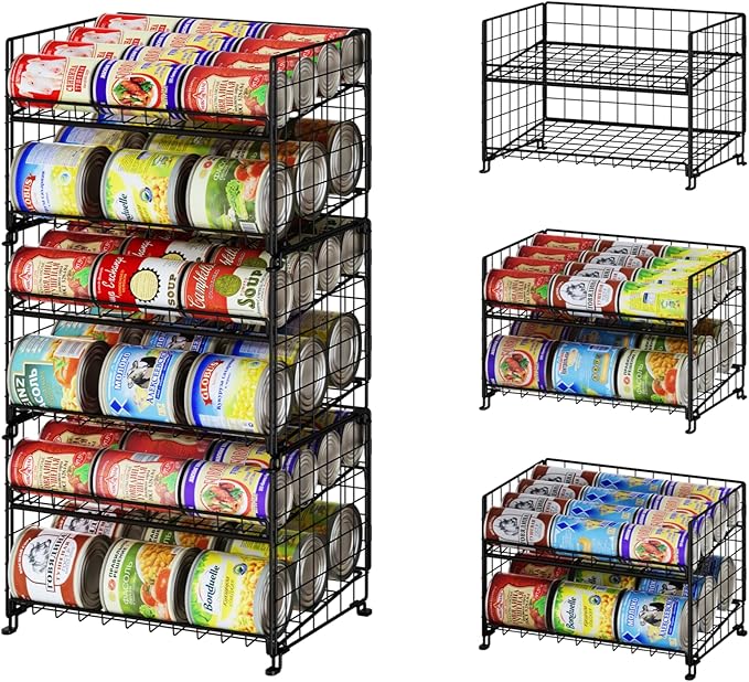 JKsmart 3-Pack Stackable Rack Organizer, Can Rack Storage for Kitchen Pantry Cabinet Holds Up to 64 Cans, 2-Tier Can Holders for Food, Multifunctional Dispenser for Snacks Soda