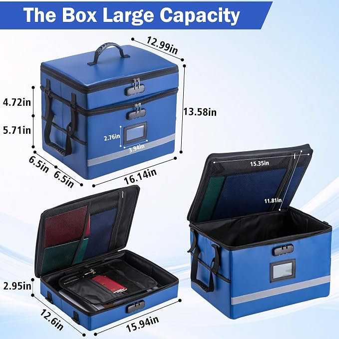 EXLIFBAG 2 Layer File Box with Lock, Portable Document Organizer Box with Handle, Fireproof File Box for Home Office, Legal File Organizer Storage