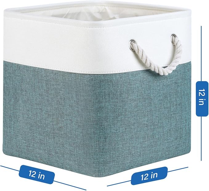 Temary 12 Inch Cube Storage Baskets 4 Pack Fabric Storage Bin for Organizing, Shelf Baskets for Home Office Closet, Collapsible Cube Storage Bins (White&Dark Green)