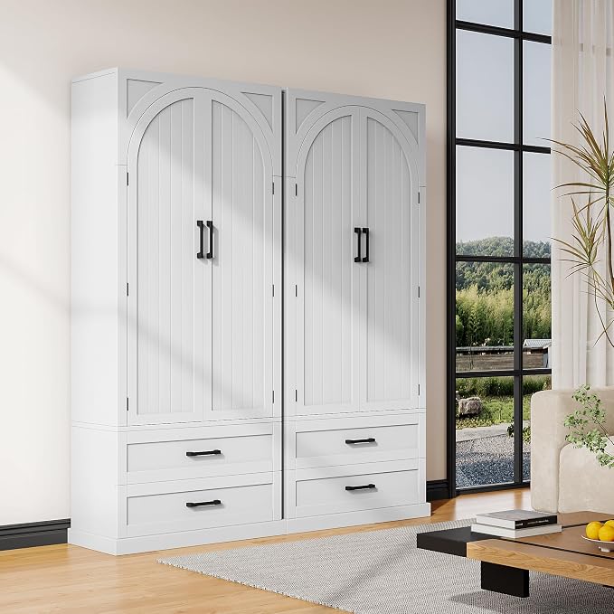iPormis 71" Tall Kitchen Pantry Storage Cabinet w/Door and Adjustable Shelf & Large Drawers, Freestanding Kitchen Cupboard for Dining Room/Living Room, White