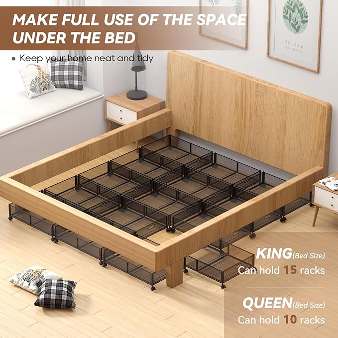 PHINOX Under Bed Storage with Wheels & Handle,Sturdy Metal,2 Pack,Black | Tool-free assembly, glide smoothly, easy reach, foldable, maxmazie low-profile beds, dorm, keep seasonal clothes, shoes fresh